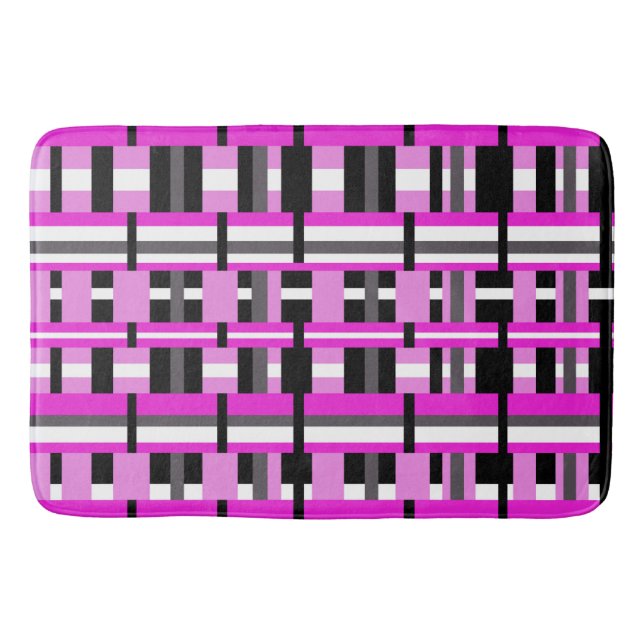Tapis De Bain Plaid en rose, noir et gris (Devant)