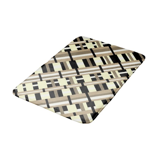 Tapis De Bain Plaid en Taupe, Tan, noir, blanc, diagonale modern (Angle)