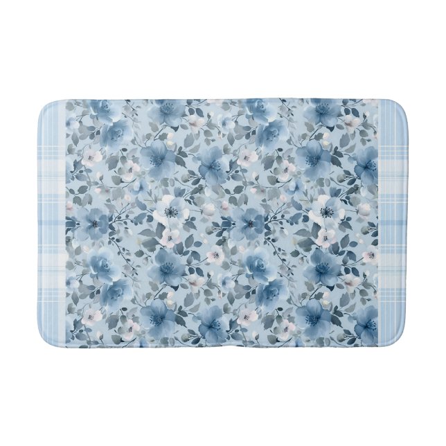 Tapis De Bain Plaid floral bleu et blanc (Devant)