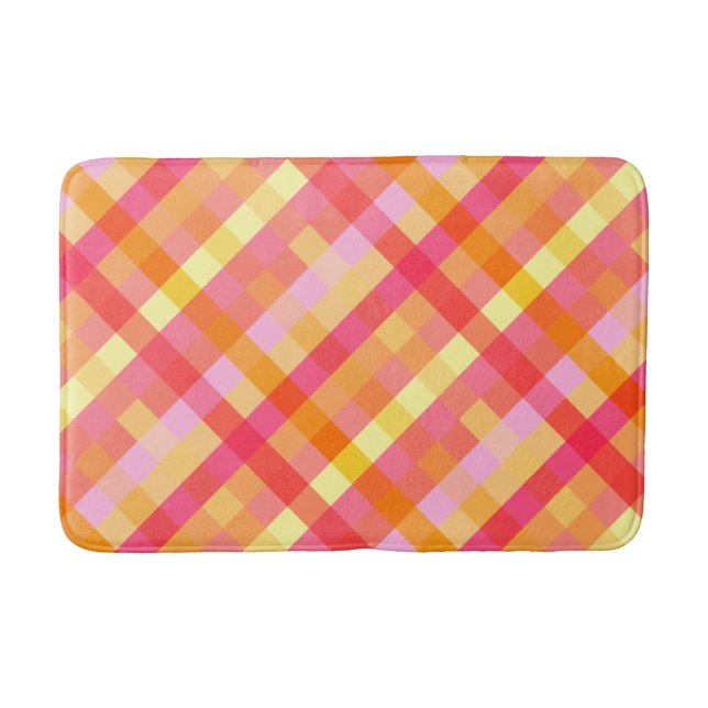 Tapis De Bain Plaid rose et orange (Devant)