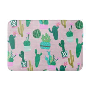 Tapis De Bain Plantes de cactus cactées rustiques sud-ouest rose