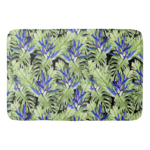 Tapis De Bain Plantes tropicaux verts et bleus