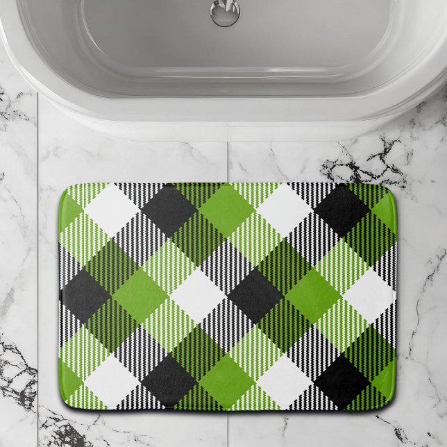 Tapis De Bain Plaques Tartan simples Vert néon (Créateur téléchargé)