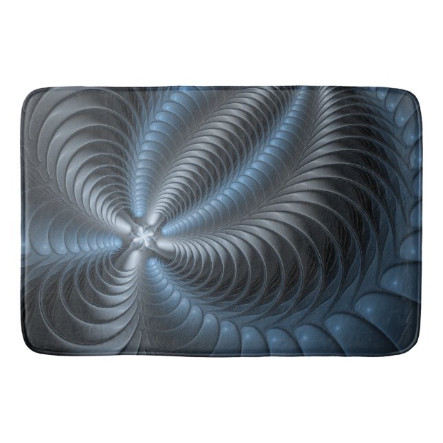 Tapis De Bain Plastique bleu gris 3D Fractal Art moderne Abstrai (Devant)