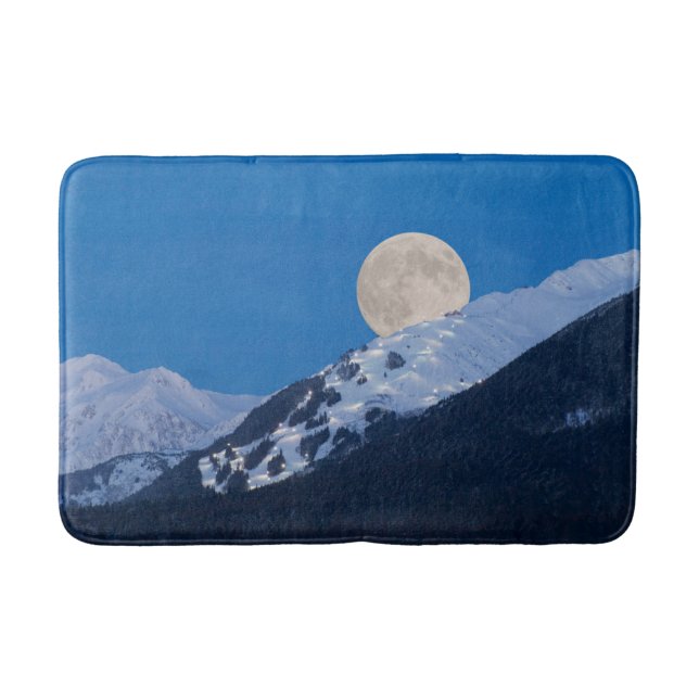 Tapis De Bain Pleine lune Sur Alyeska Station De Ski, Alaska (Devant)