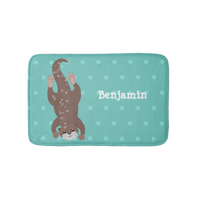 Tapis De Bain Plongée de loutre mignonne sur dessin animé turquo (Devant)