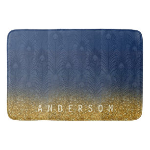 Tapis De Bain Plume d'or de parties scintillantes de bleu