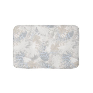 Tapis De Bain plumes de hibou, gris, beige et bleu, oiseau,