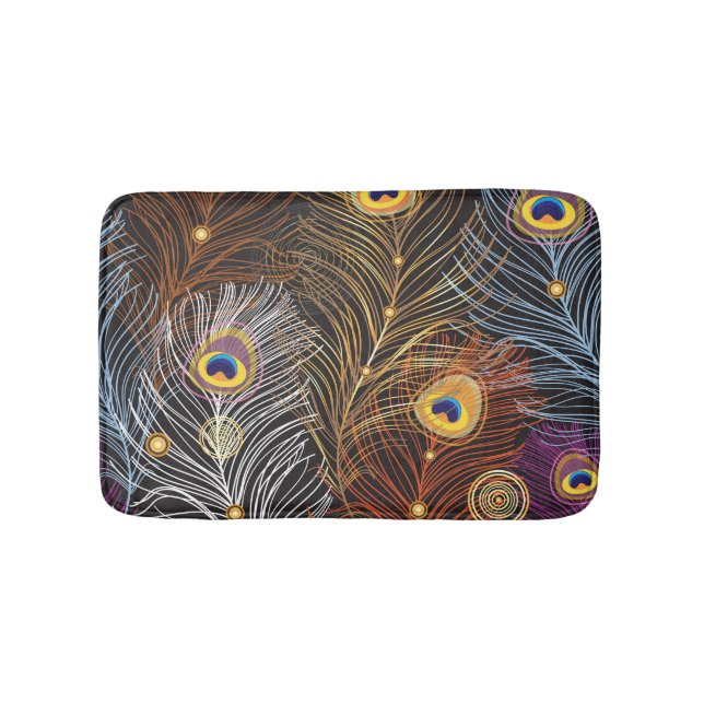 Tapis De Bain Plumes de paon doré : motif foncé. (Devant)