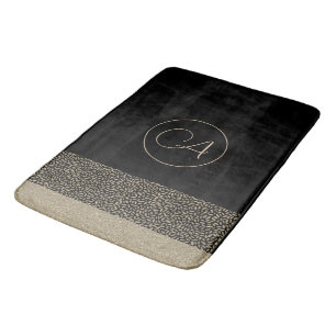 Tapis De Bain Plumes d'or sur le Monogramme noir Serviette de ba