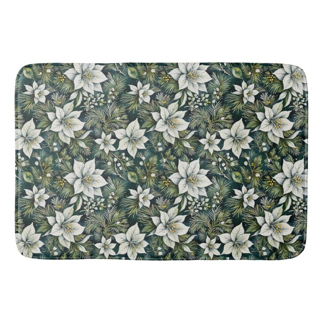 Tapis De Bain Poinsettia et Evergreens blancs (Devant)
