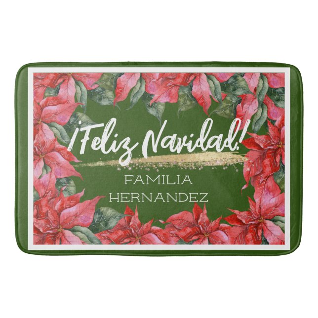 Tapis De Bain Poinsettia Feliz Navidad Nom de famille (Devant)
