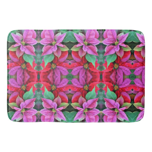 Tapis De Bain Poinsettias rose et rouge (Devant)