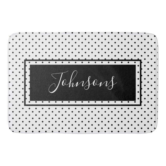 Tapis De Bain Point Polka Noir Et Blanc Moderne  (Devant)