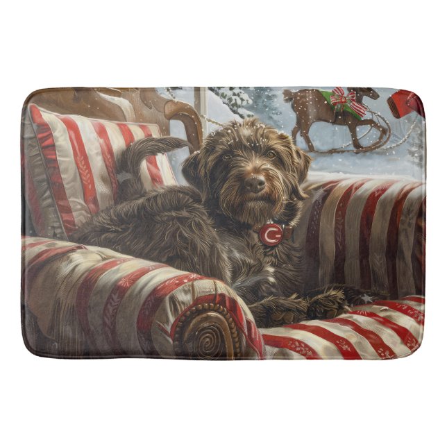 Tapis De Bain Pointeur à poils durs Griffon Chien Festif de Noël (Devant)