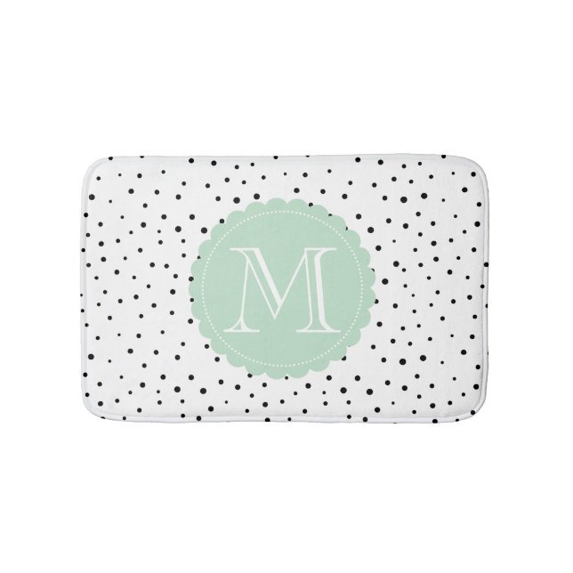 Tapis De Bain Points Confetti Noir & Blanc Mint Monogramme Mat d (Devant)