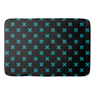 Tapis De Bain points de croix turquoises sur noir