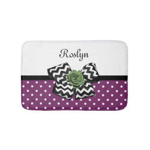 Tapis De Bain Points mignons pourpres Rose vert Chevron Bow avec