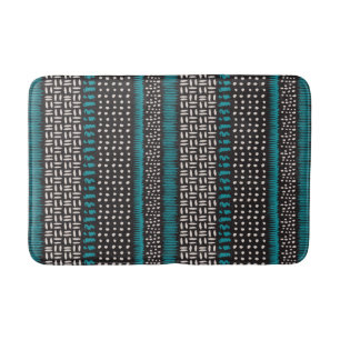 Tapis De Bain Points Turquoises noirs Zigzags Motif