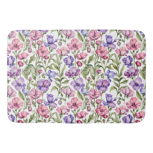 Tapis De Bain Pois de senteur roses et violets (Devant)
