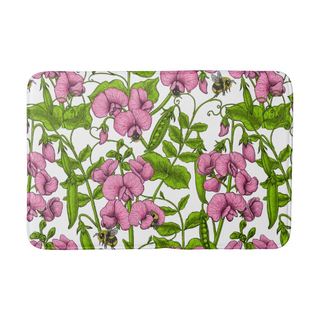 Tapis De Bain Pois doux et bourdons, rose, vert et blanc (Devant)