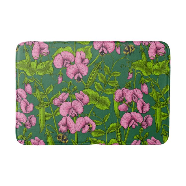 Tapis De Bain Pois doux et bourdons, vert et rose (Devant)