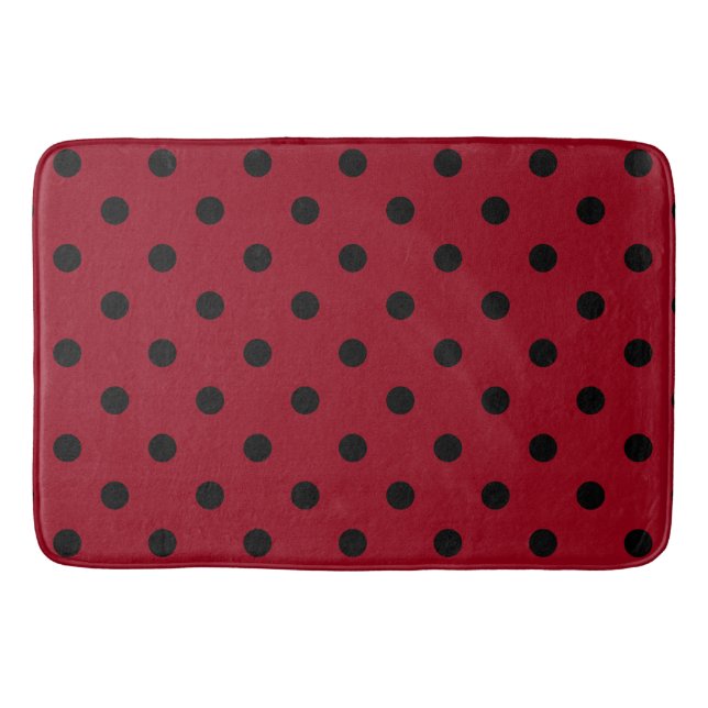 Tapis De Bain Pois noir moderne sur le rouge (Devant)
