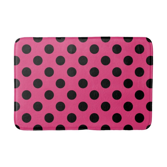 Tapis De Bain Pois noirs sur fuchsia (Devant)