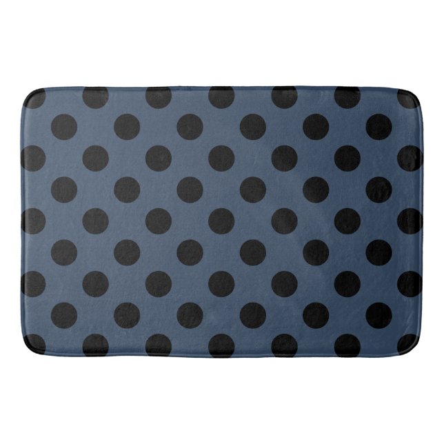 Tapis De Bain Pois noirs sur gris-bleu (Devant)