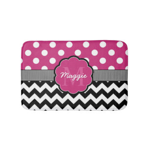 Tapis De Bain Pois rose noir Chevron Monogramme