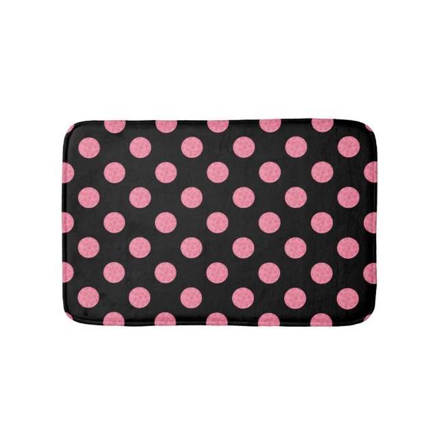 Tapis De Bain pois roses tourbillonnant sur arrière - plan noir (Devant)