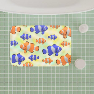 Tapis De Bain poisson clown bleu orange bleu 3d sous l'océan