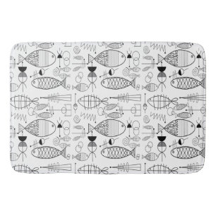 Tapis De Bain Poisson moderne du milieu du siècle Art noir blanc
