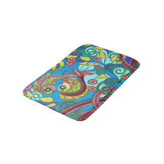 Tapis de bain poissons et fleurs colorés