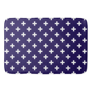 Tapis De Bain Polka blanche croise sur bleu marine