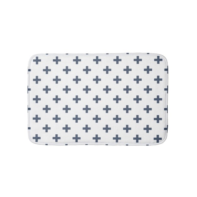 Tapis De Bain Polka gris-bleu croise sur blanc (Devant)