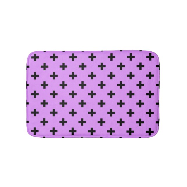Tapis De Bain Polka noire croise sur lilas (Devant)