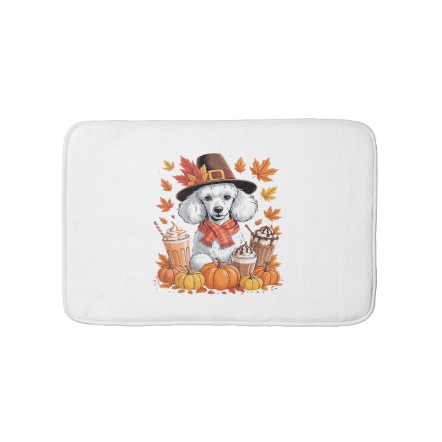 Tapis De Bain Poodle Thanksgiving Boissons Café Automne Feuilles (Devant)