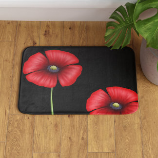 Tapis De Bain Poppies noires et rouges florales Mat de bain