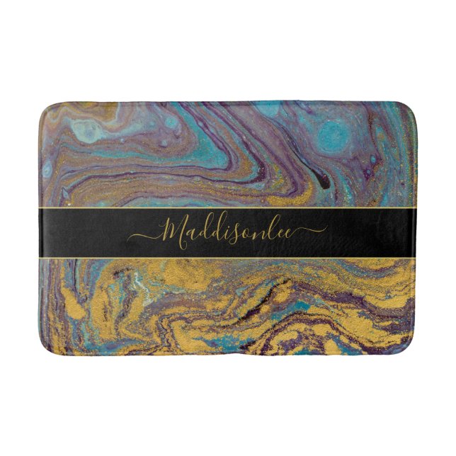 Tapis De Bain Porte en marbre violet Turquoise moderne Monogramm (Devant)