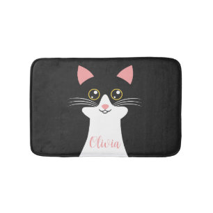Tapis De Bain Portrait de chat noir mignon du milieu du siècle