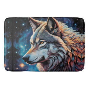 Tapis De Bain Portrait de nuit du loup gris Starry