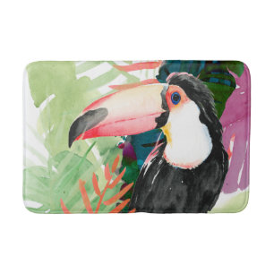 Tapis De Bain Portrait toucan avec Feuilles tropicaux