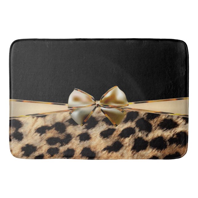 Tapis De Bain Poster de animal Cheetah Leopard Black & Gold Bow (Devant)