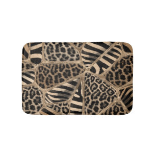 Tapis De Bain Poster de animal - Leopard et Zebra - or pastel