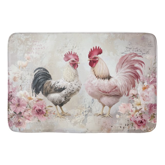 Tapis De Bain Poulet Shabby Chic Rose Découpage (Devant)