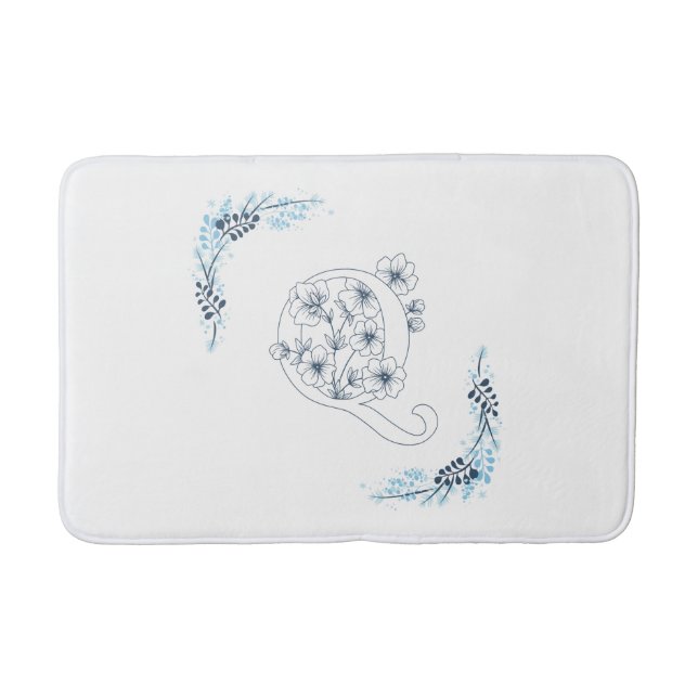 Tapis De Bain Premier "Q" Monogramme bleu Calme Floral (Devant)