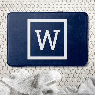 Tapis De Bain Préparatoire Moderne Monogramme Bleu Marine