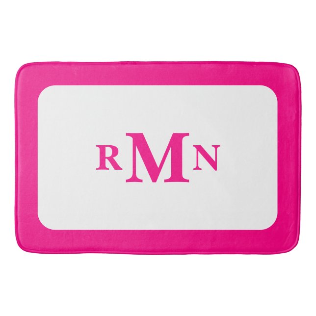 Tapis De Bain Preppy Hot rose Élégant Monogramme encadré minimal (Devant)