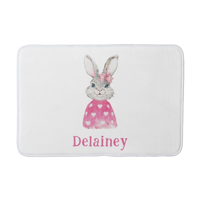 Tapis De Bain Preppy Pink Heart Bunny Bow Personnalisé (Devant)